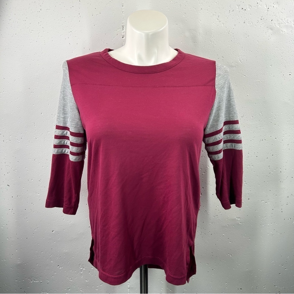 Adidas Burgundy Classic Strip 3/4 Sleeve Tunic Top L
